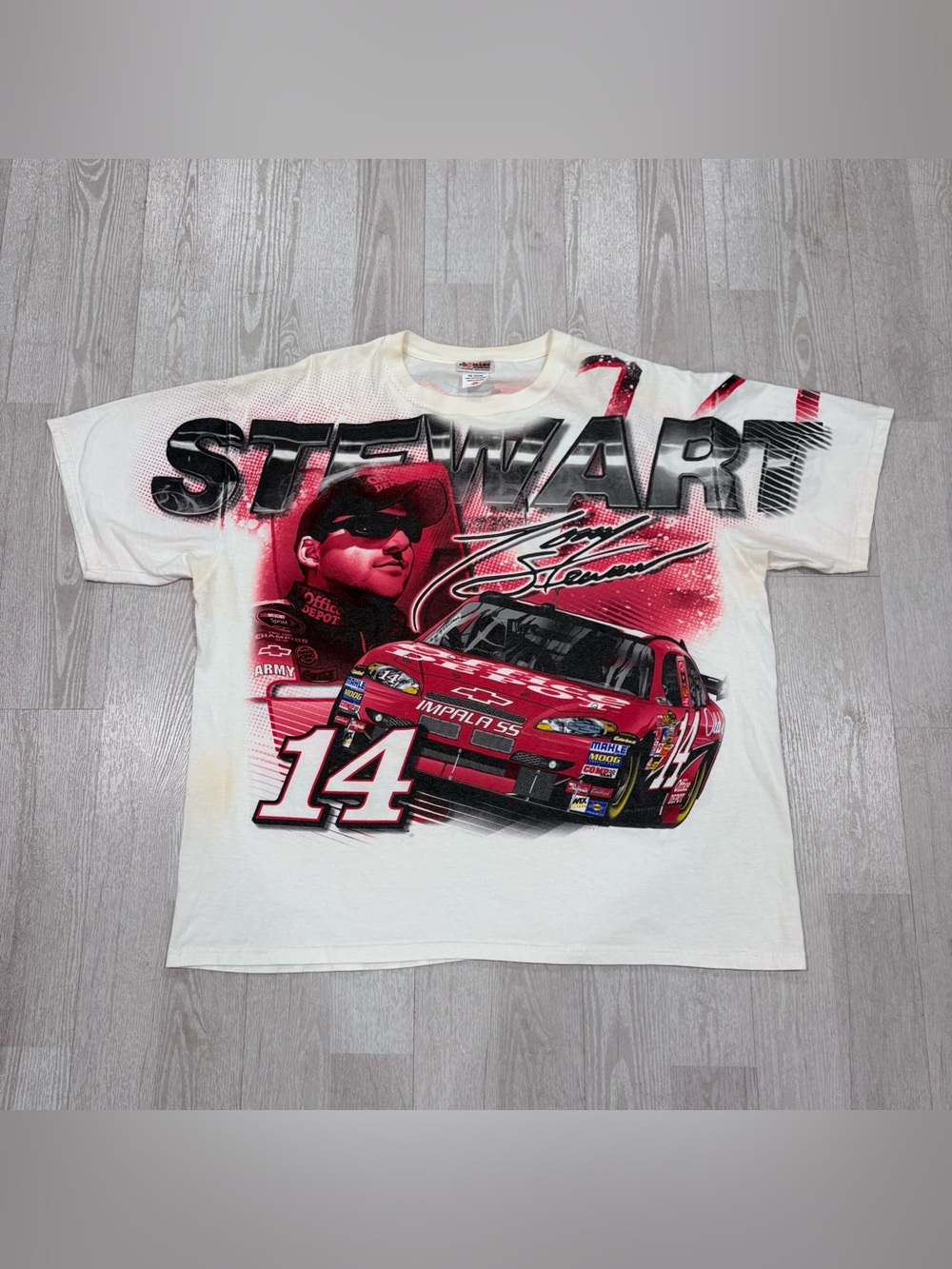 Chase Authentics Vintage white Y2K NASCAR Tony Stewart #14 Impala t shirt 2XL
